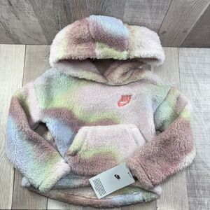 Nike Sherpa Pullover Hoodie Sweater Girls Toddler Size 2T Fuzzy Fleece Pink Foam